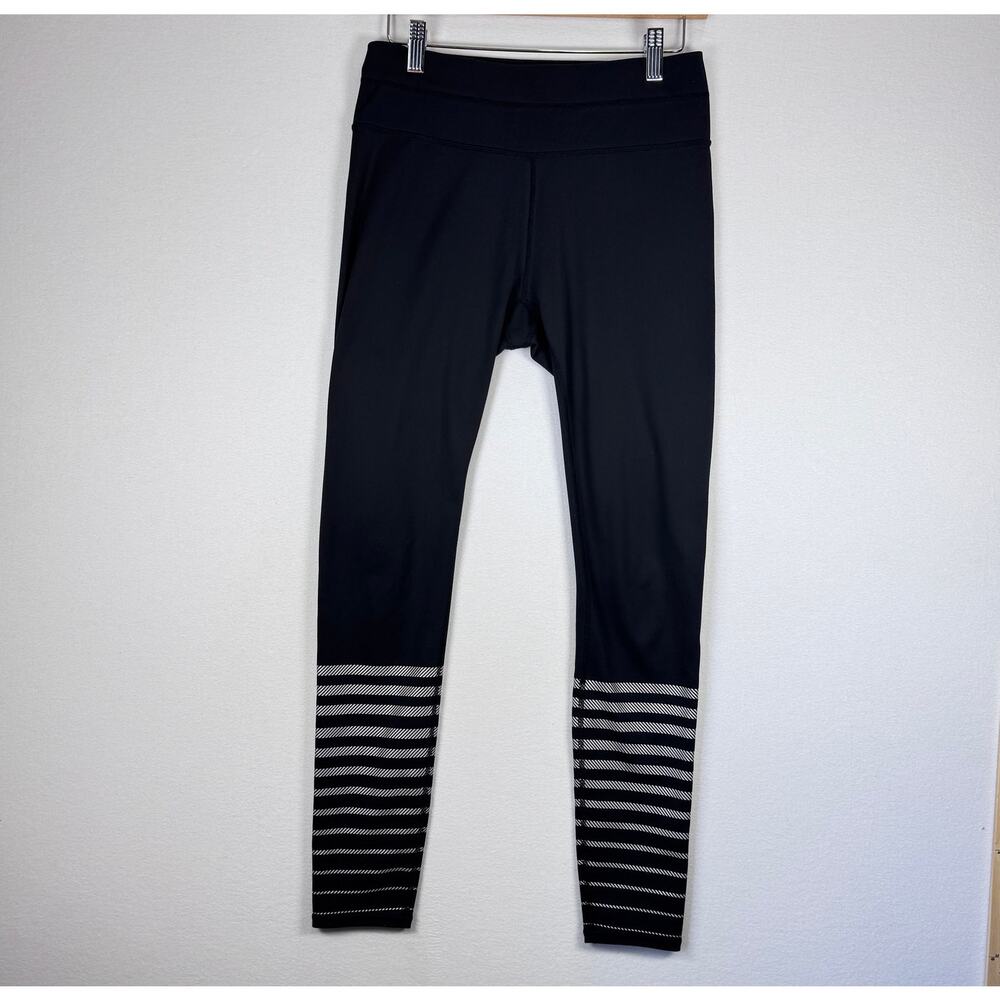 Athleta Leggings Womens Small Black Silver Stripe Running Yoga Zip Pocket